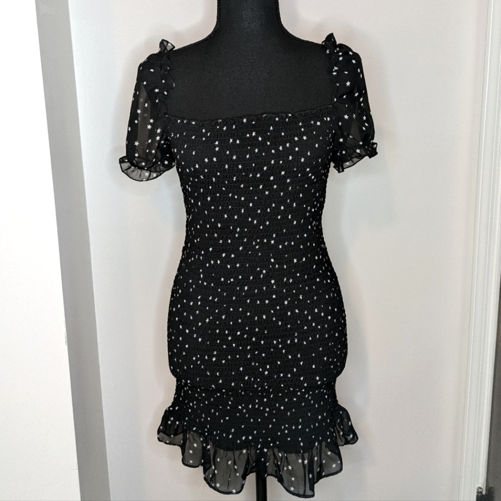 Superdown Revolve Stretchy Ruffle, Puff or Off The Shoulder Sleeve, Star Dress